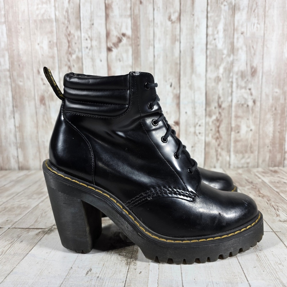 Dr. Martens Persephone Black Leather Heeled Platform Boots Womens 8 L UK 6 EU 39